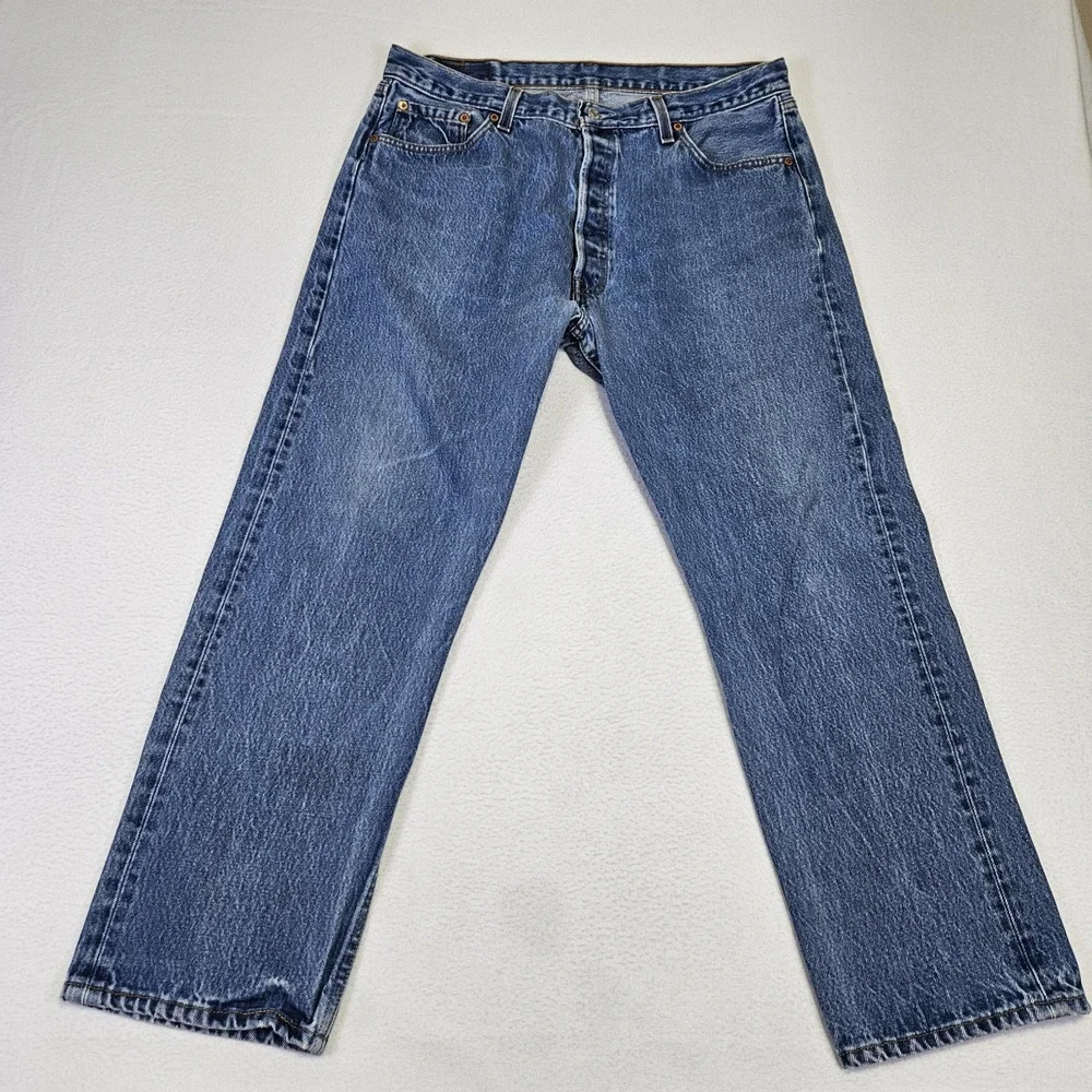 VTG Levis 501XX Jean USA Made 90s Mens 38x30 (34x27) Button Fly Medium Wash 524